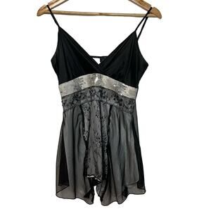 Vanity Black Lace Lingerie M Womens Nightgown Layered Asymmetrical Unlined